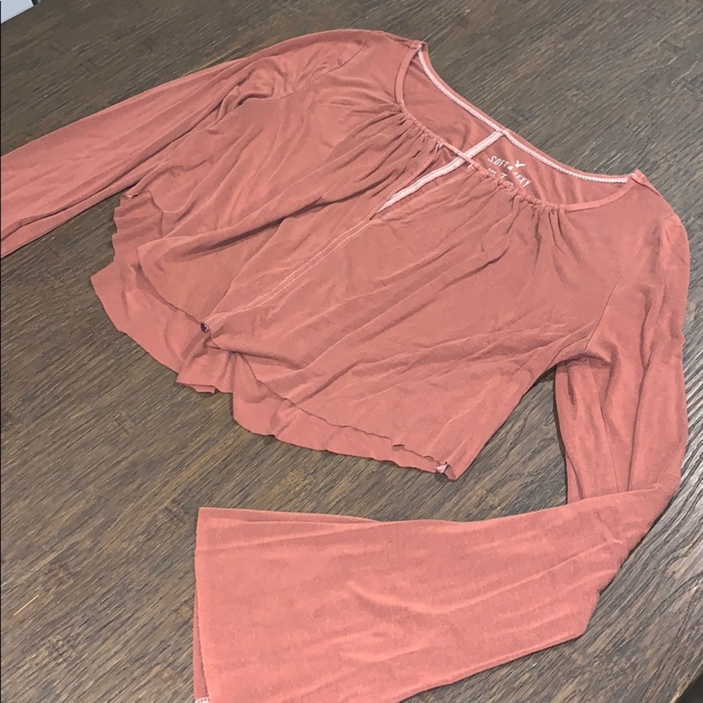Burnt Orange Long-Sleeve Crop Top w/ Key Hole
